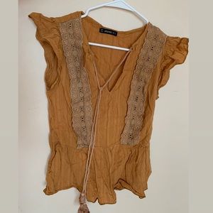 Shein tie neck lace contrast ruffle hem